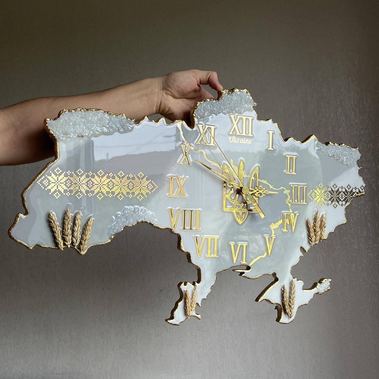 Часы настенные из эпоксидной смолы Карта Украины 40x25 см