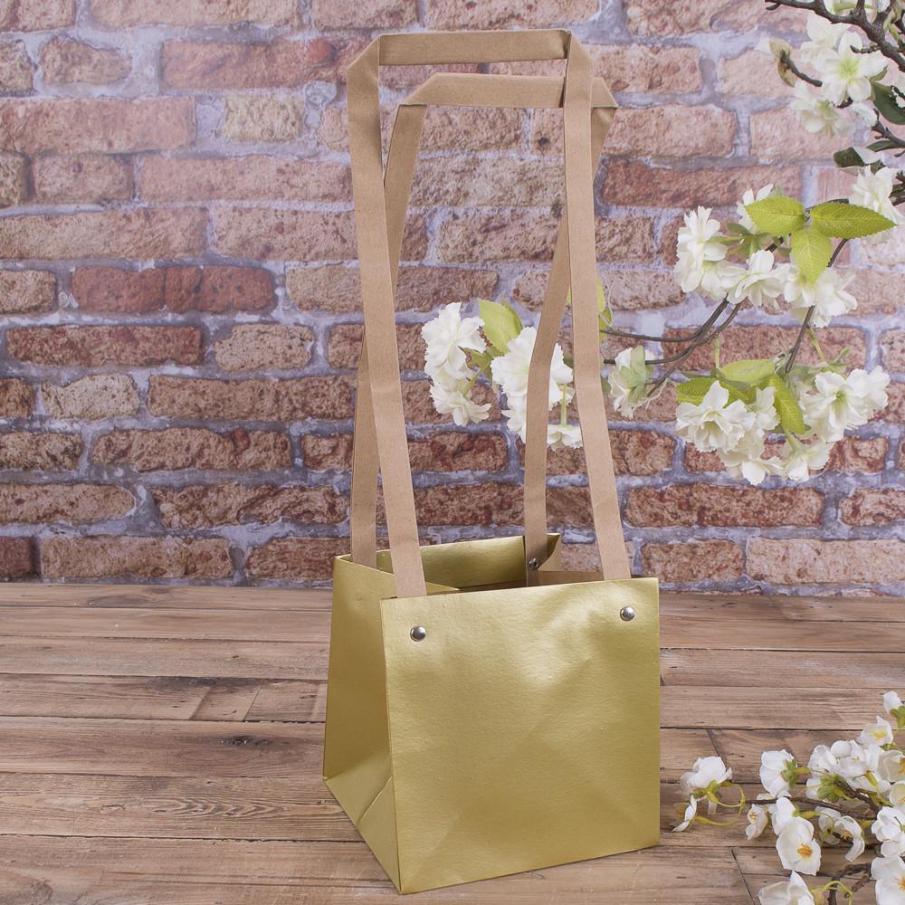 Пакет под цветы квадрат Золотой (1513-2)