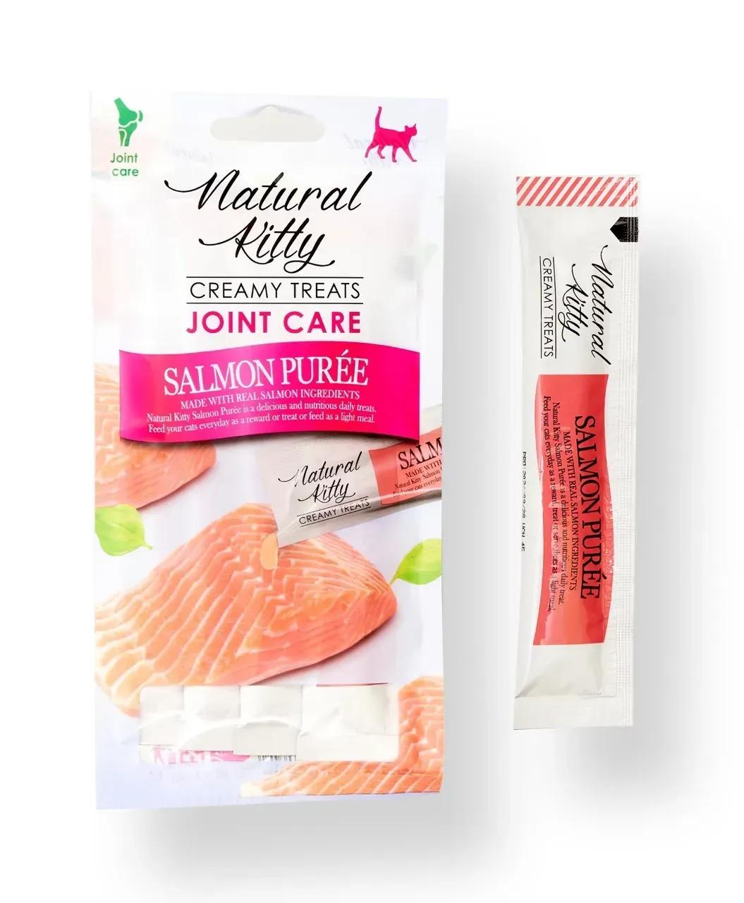 Ласощі для кішок Natural Kitty Functional Cream Treat Salmon Puree Joint Care з лососем 4 шт. 12 г