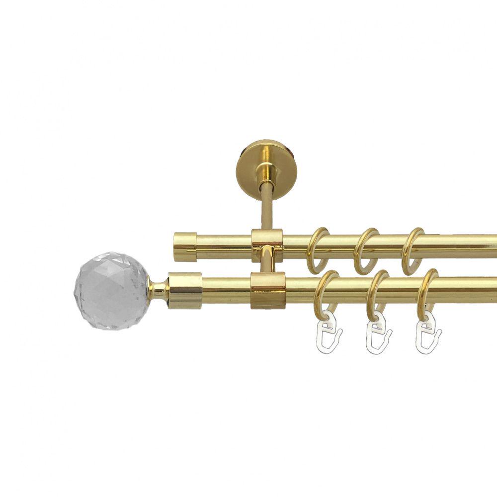 Карниз металлический Orvit Люмиера двухрядный закрытый/гладкая труба/кольцо металлическое Золото 16/16 мм 300 см (00-00014558)