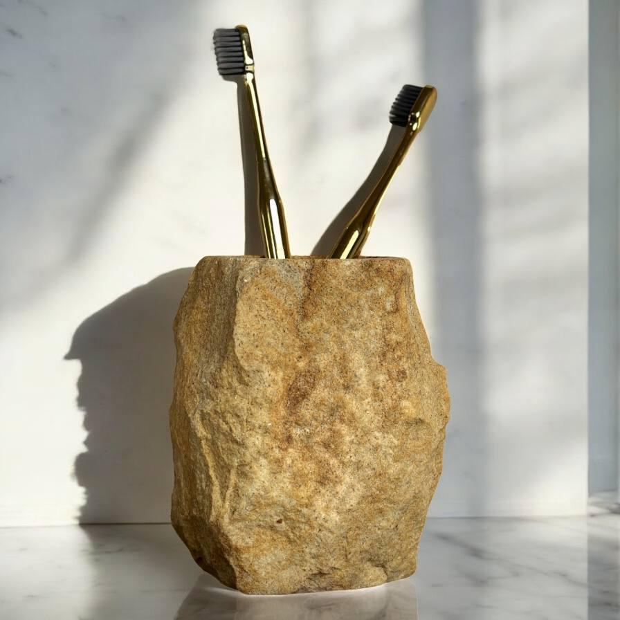 Стакан для зубных щеток из натурального бежевого песчаника