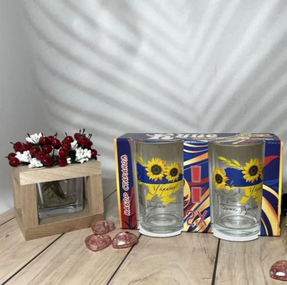 Набор стаканов Helios 8222 Купе 250 мл 2 шт. декор Патриотический mix (LI005381)