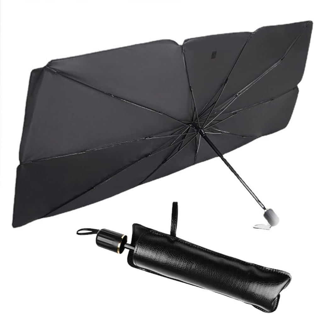 Парасолька сонцезахисна автомобільна на лобове скло 133x75 см Чорний/Срібний (MX-00009449)