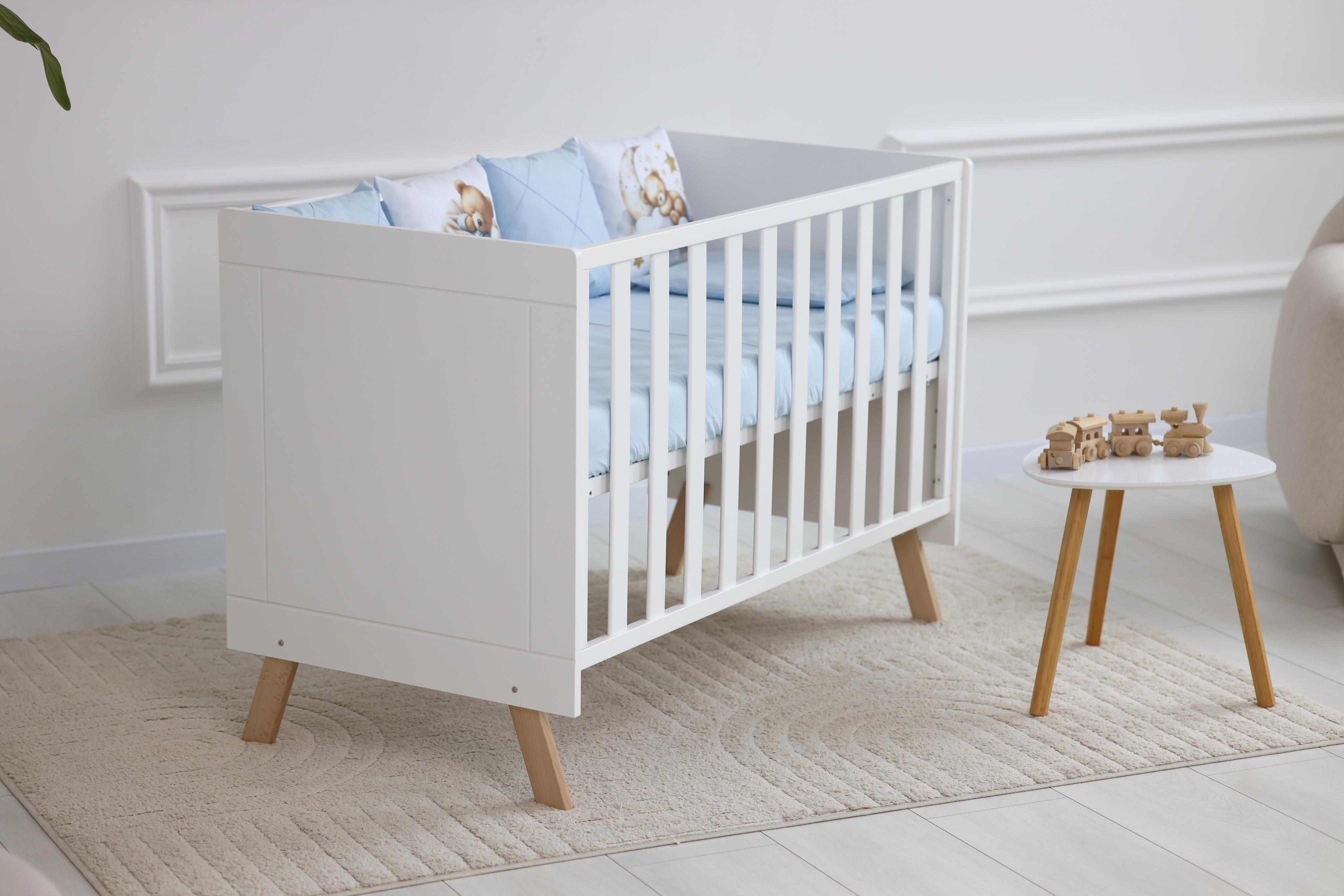 Детская кроватка МИЯ МДФ/массив бука с защитными бортиками от 0 до 4 лет White (29913981)