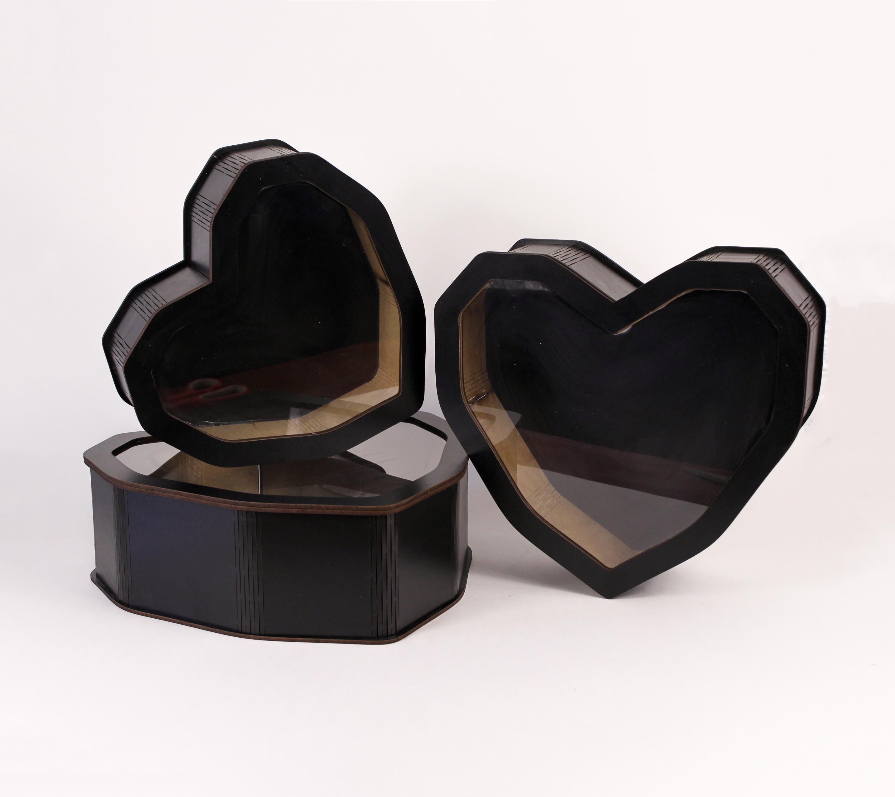 Набір коробок Серце з прозорою кришкою Чорний (4504)