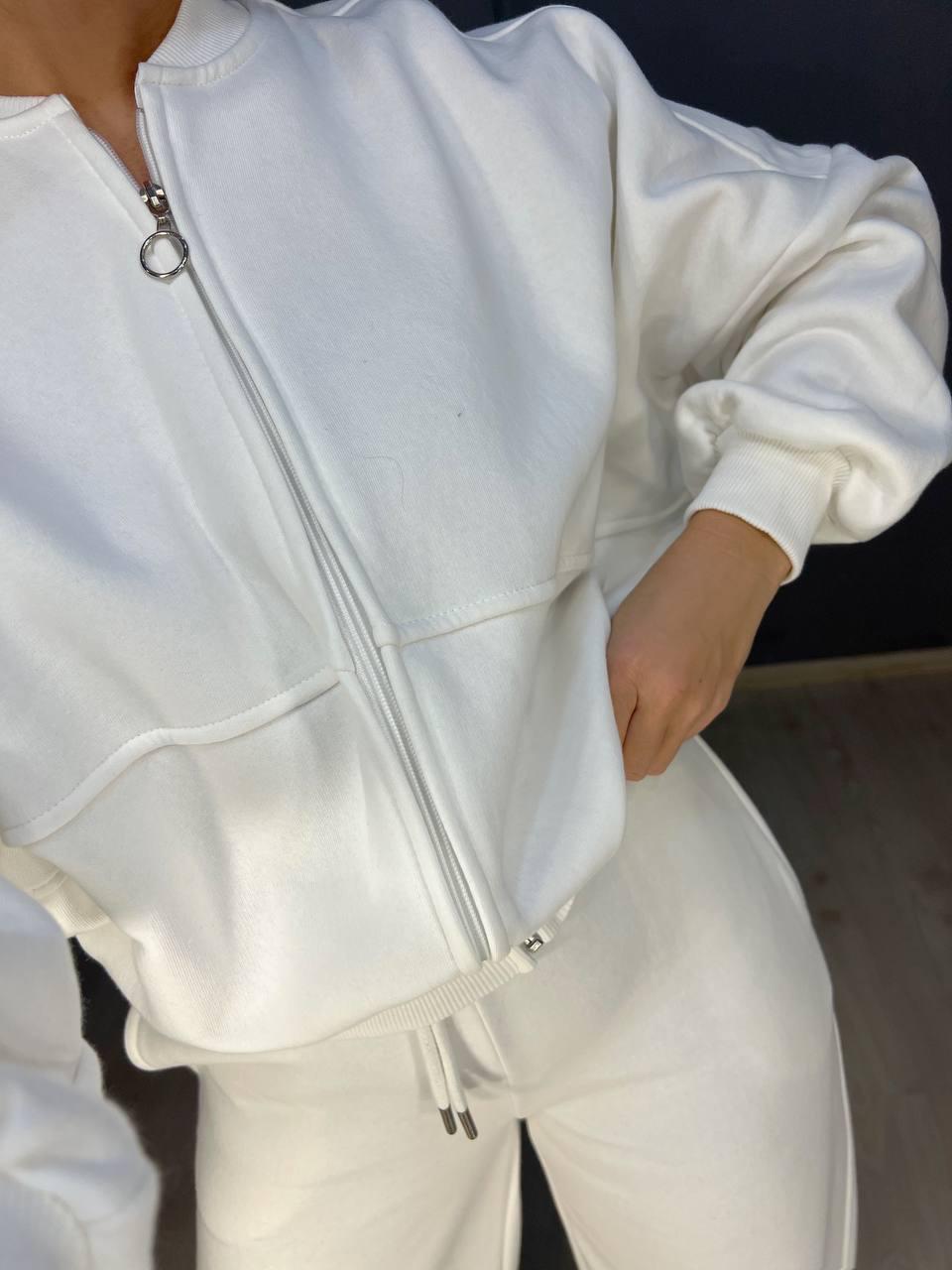 Костюм женский QUZEN 472-388 пилот брюки палаццо широкие флис S Белый (3167) - фото 8 Костюм женский QUZEN 472-388 пилот брюки палаццо широкие флис S Белый (3167) - фото 8