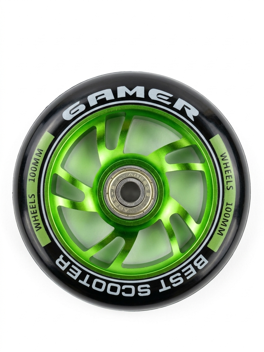 Колесо на трюковой самокат Gamer металл 100 мм Черно-зеленый (VL-LZ002)
