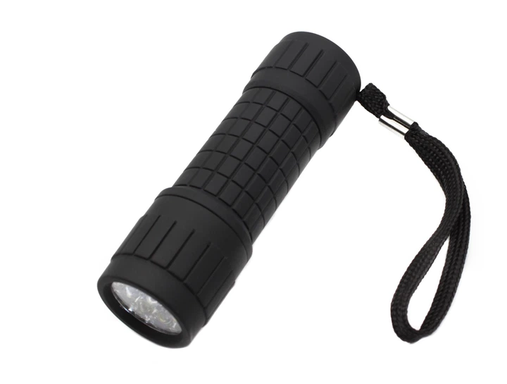 Фонарик 9led на батарейках 10x3 см Черный (872)