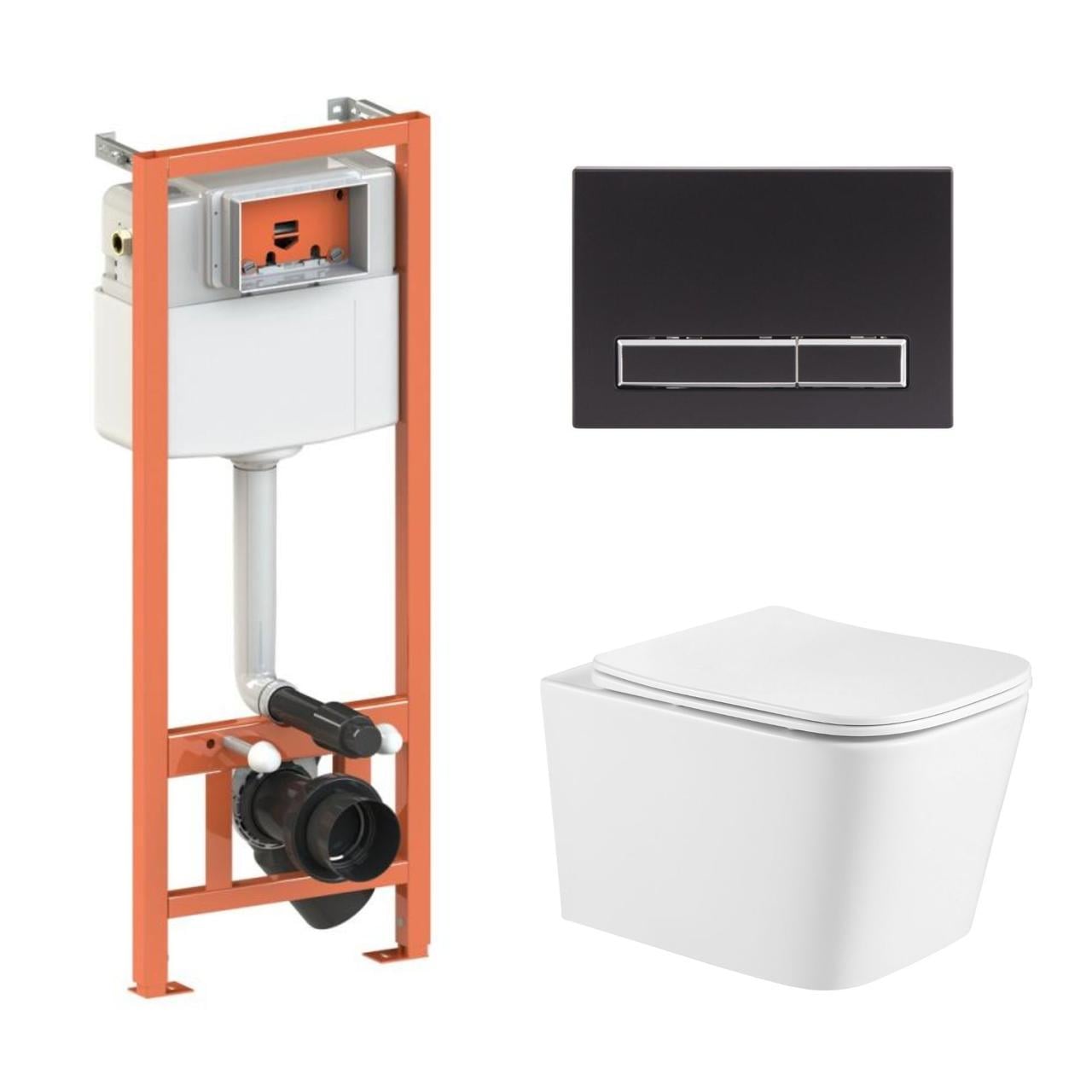 Инсталляция для ванной комнаты Qtap Nest 4в1 подвесной унитаз Crow Ultra Quiet линейная клавиша Black (2611546625)