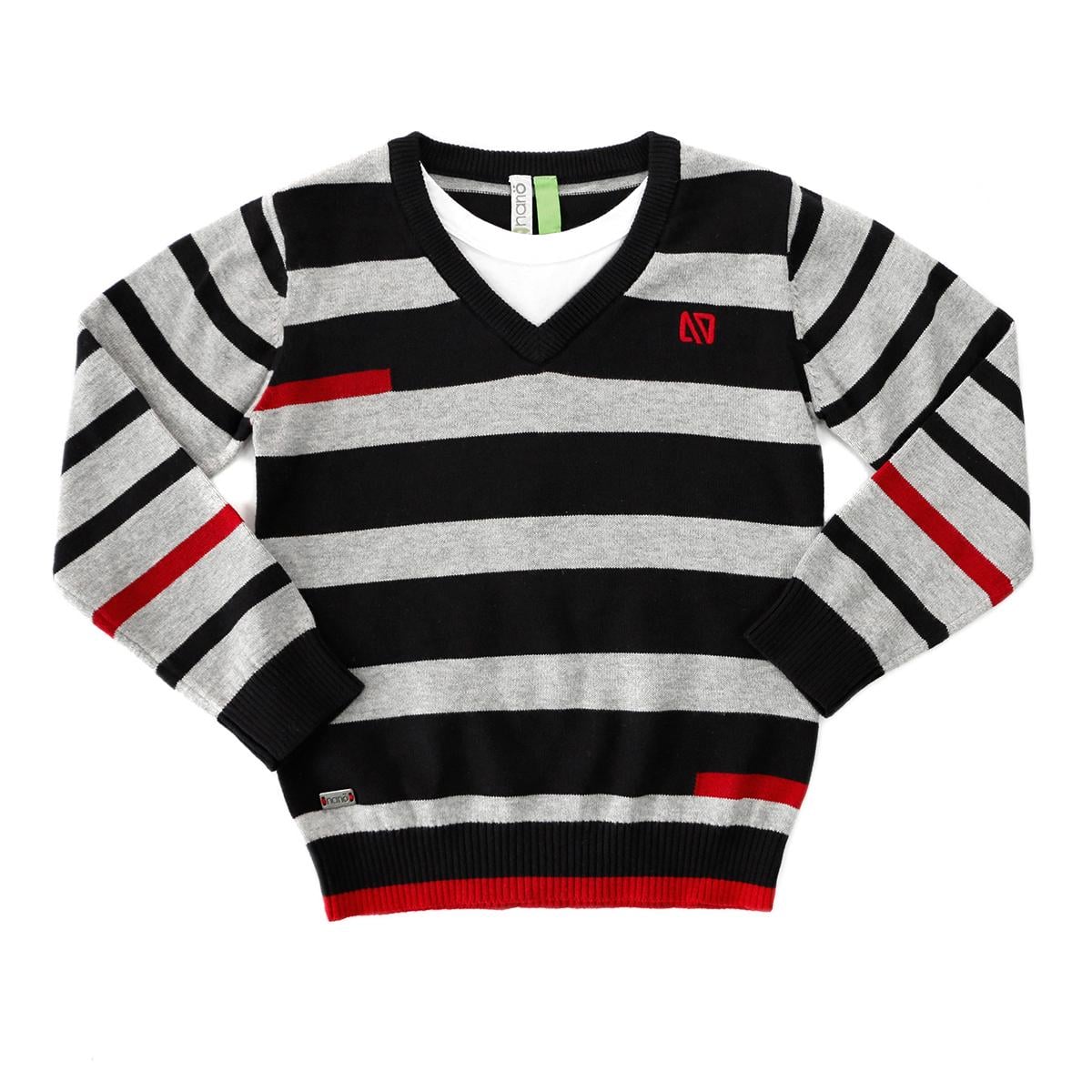 Свитер вязаный хлопковый для мальчика Nano F1401-09 в полоску 130-140 см Черно-серый (F1401-09-8)