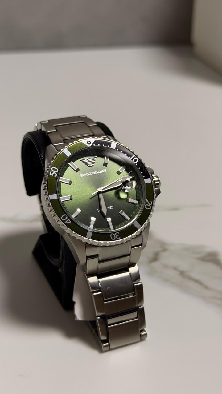 Годинник чоловічий Emporio Armani Diver AR11338 Сріблястий/Зелений (AR1133884)