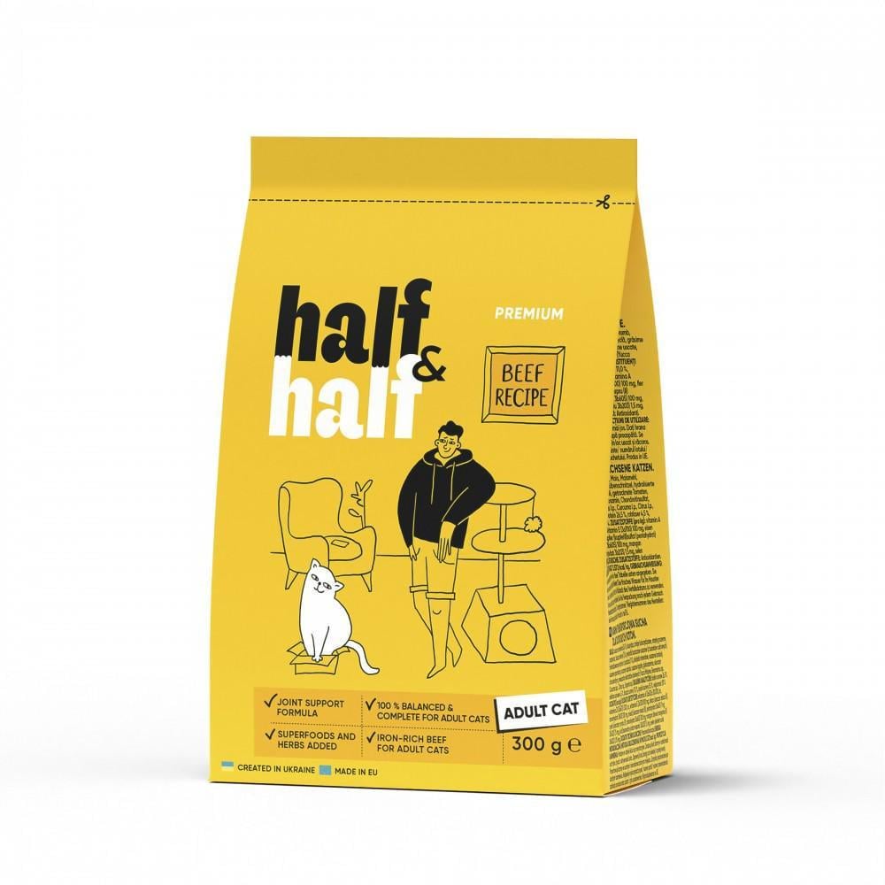 Корм сухой для взрослых котов Half&Half с говядиной 300 г (31365240) Корм сухой для взрослых котов Half&Half с говядиной 300 г (31365240)