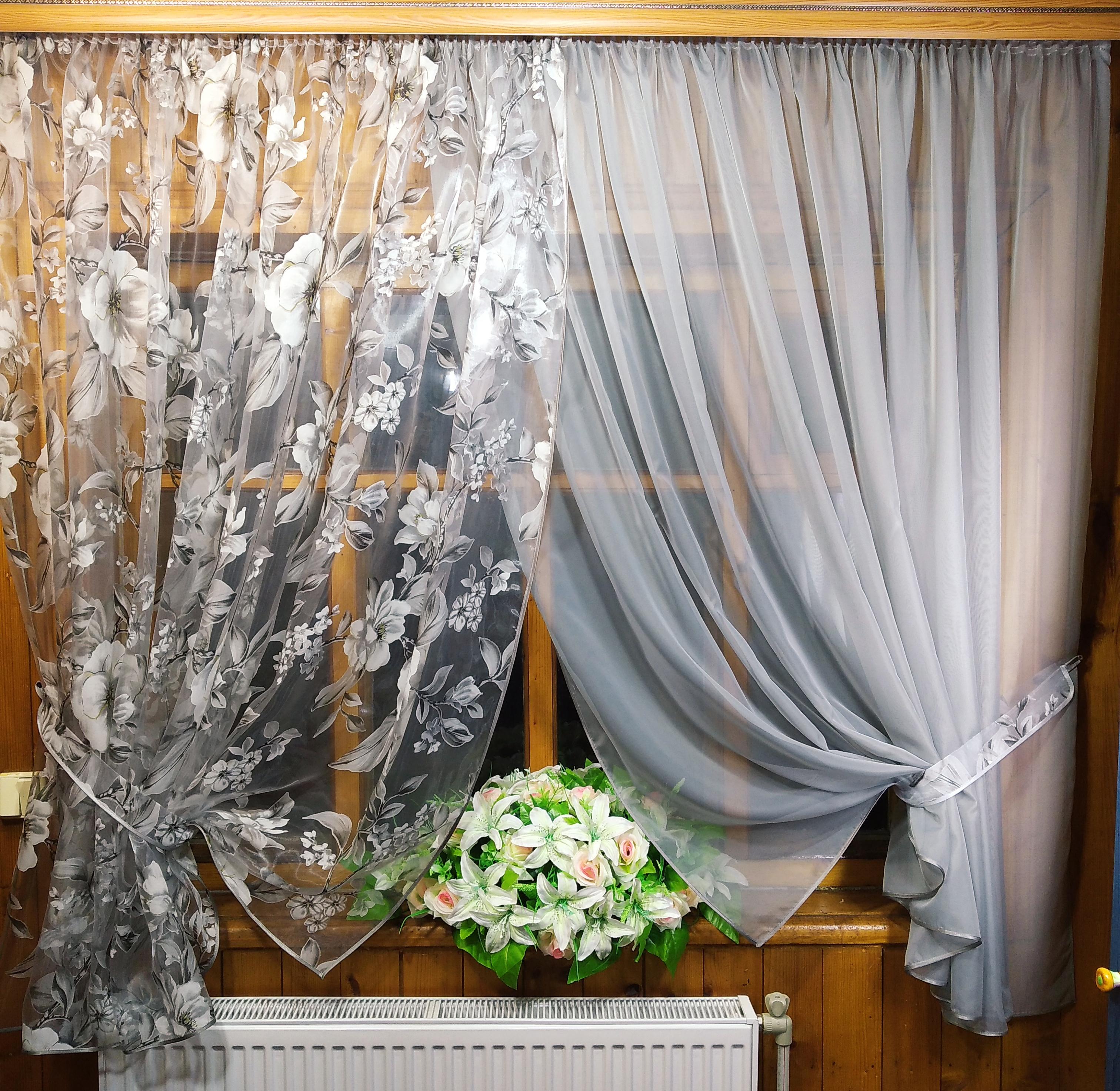 Занавеска короткая готовая Вероника Серый/Яблочный - фото 2 Занавеска короткая готовая Вероника Серый/Яблочный - фото 2