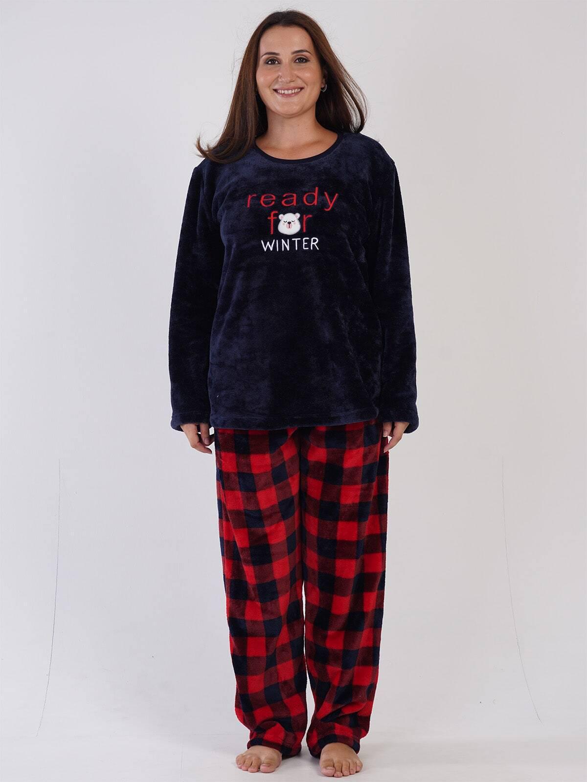 Пижама женская с брюками Vienetta Soft&Pure Welsoft 304083k теплая махровая 2XL Синий с красным (30070886)