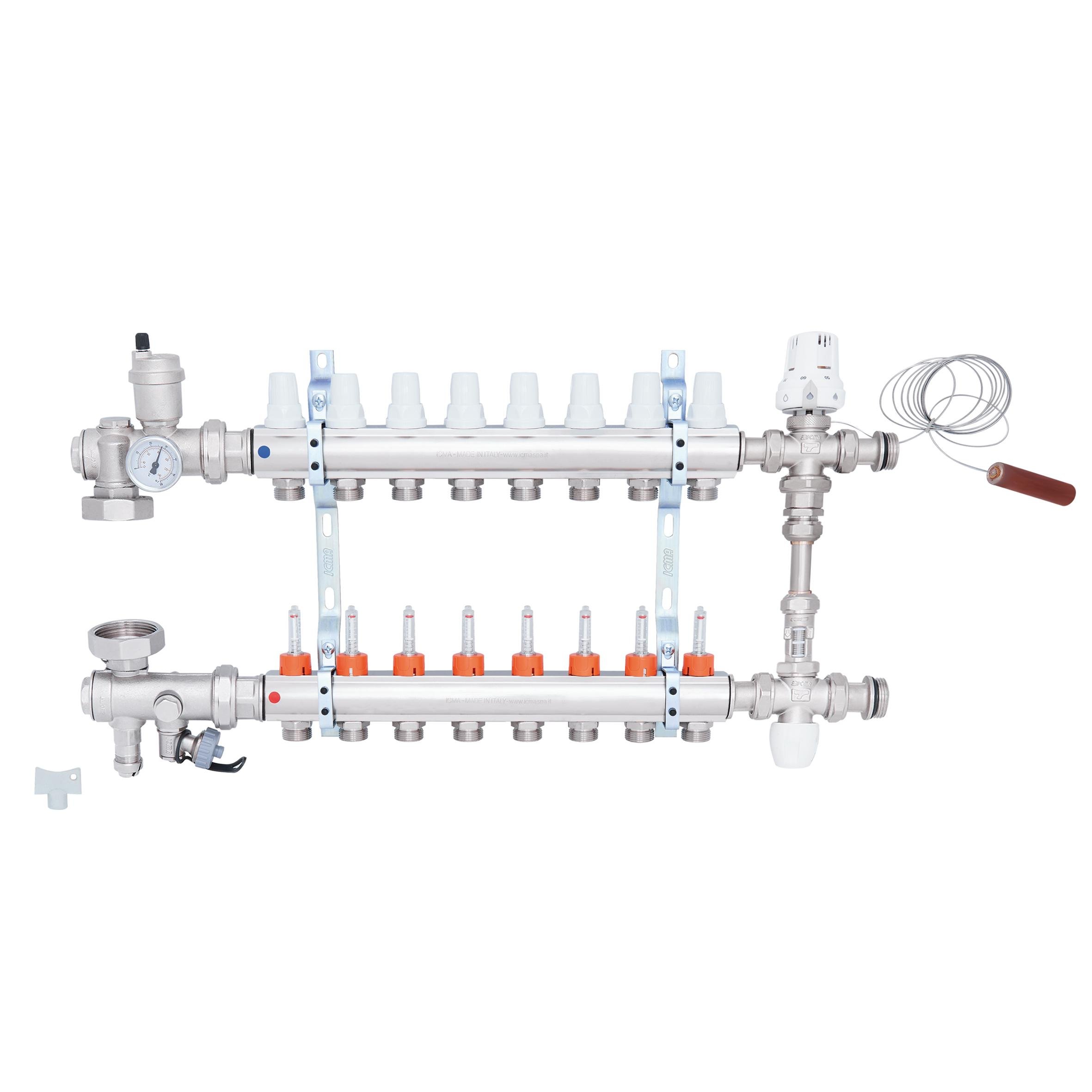 Коллектор для теплого пола ICMA A1K013APL06 8 контуров с расходомерами 1"/3/4" (78694) - фото 3