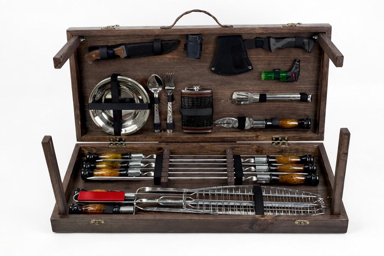 Набор для пикника GrillMaster Шашлычник LUX-трансформер с решеткой/топором 39 пр. Коричневый (10-164-KS-7506)