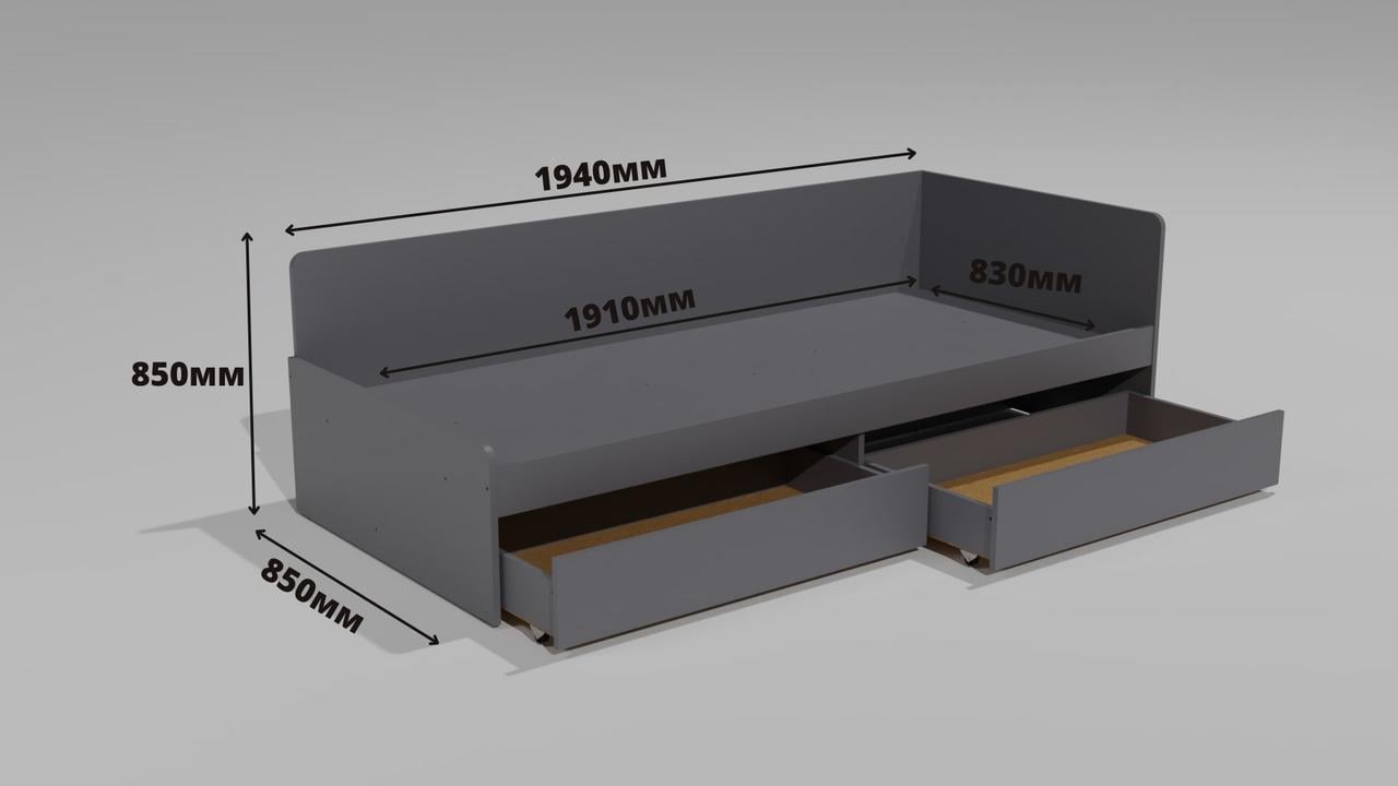 Кровать односпальная Эверест Соната-800 сплошной щит с ящиками Графитовый (е-20679) - фото 3