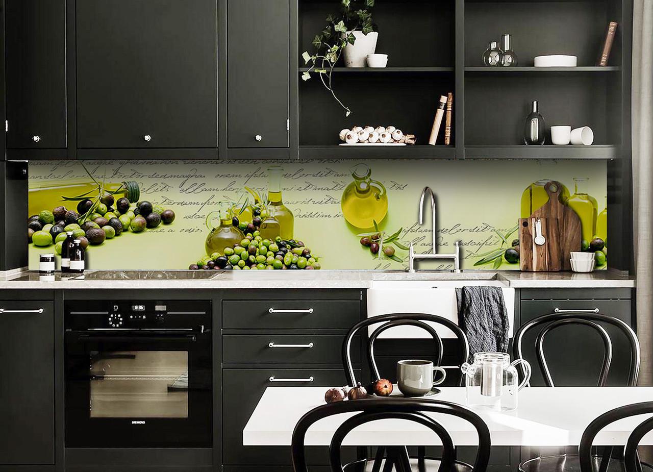 Кухонный фартук Оливки оливковое масло из самоклеющейся виниловой пленки 65х250 см Бежевый