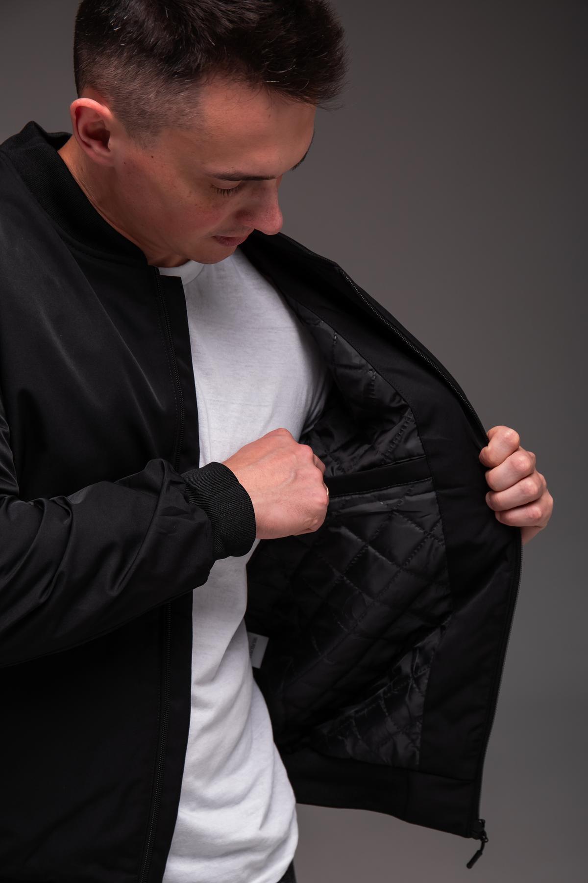 Бомбер мужской весенне-осенний утепленный 3XL Черный (2407/3) - фото 5