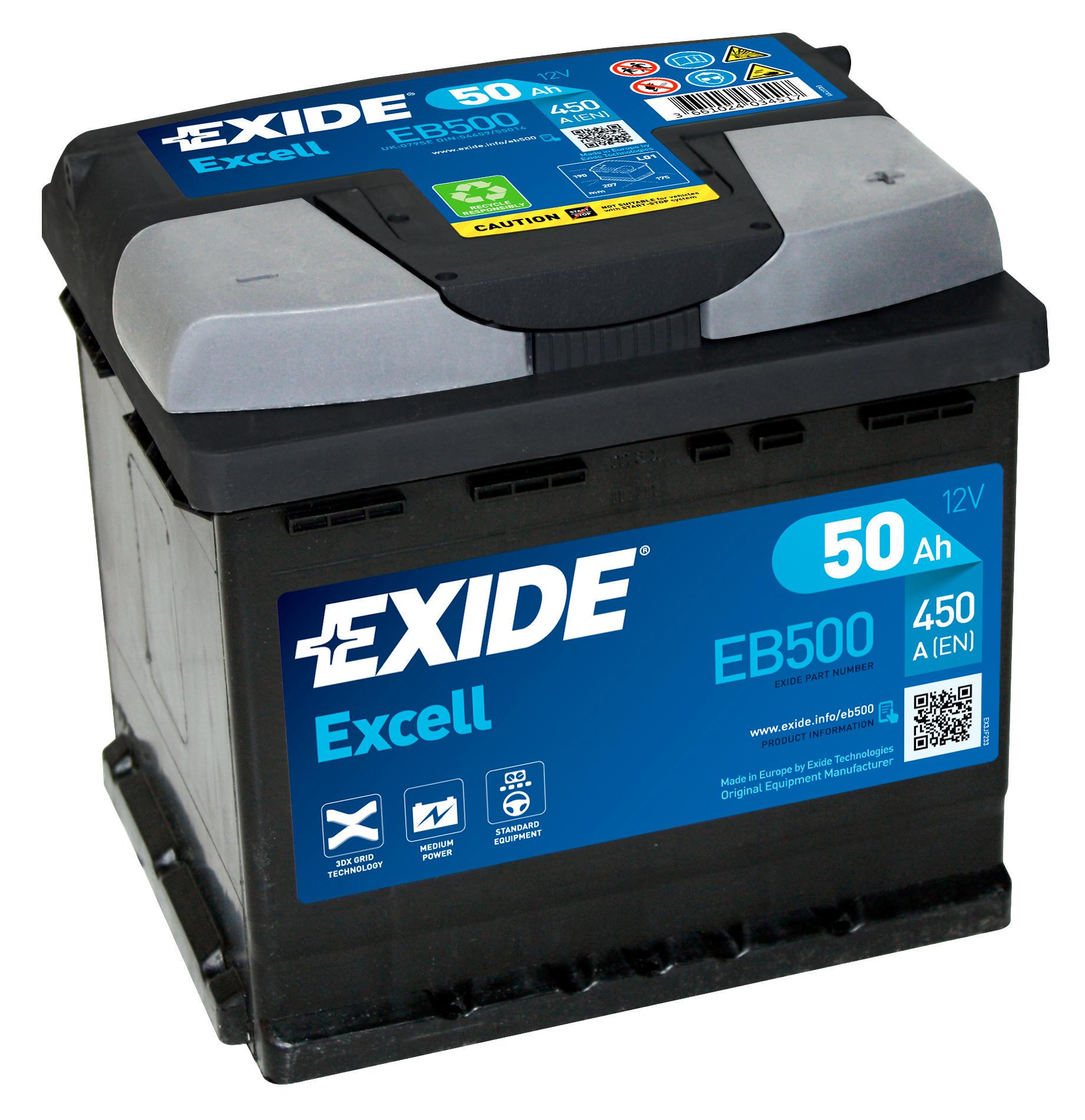 Акумулятор автомобільний EXIDE Excell EB500 EN 6СТ-50 Ah АзЕ 450 A (76226)