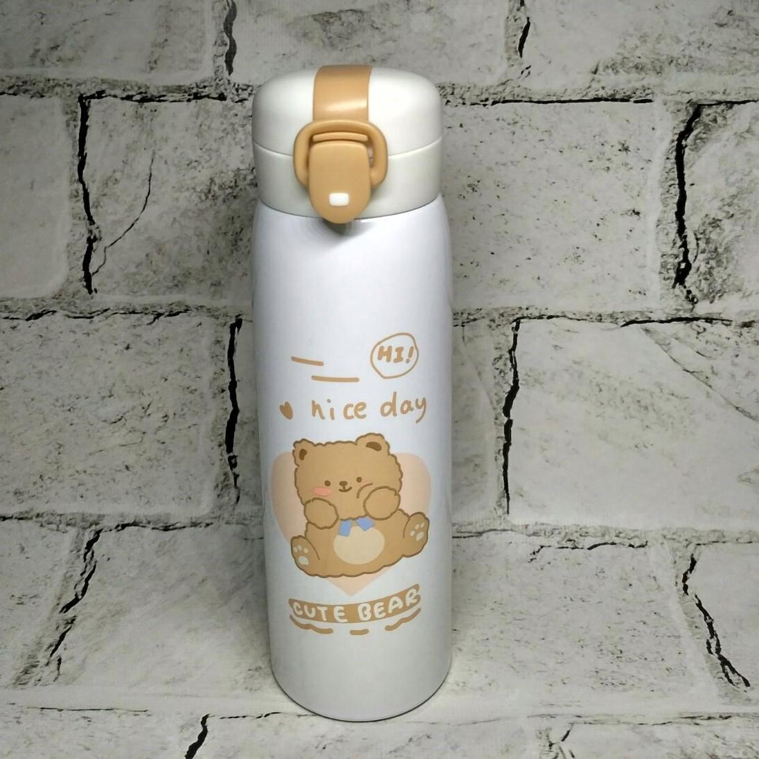 Термос детский с поилкой Мишка 22х6,5 см 500 мл Белый (102-17-2)