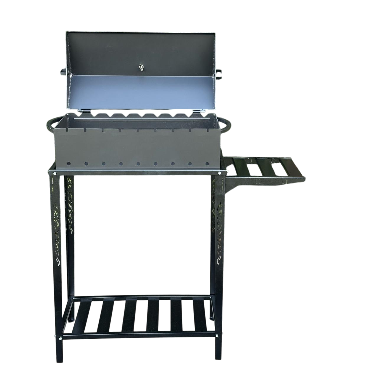 Мангал-барбекю Metalzavod Прометей на 9 шампурів 4 мм на дровниці 126,2х36,7х106,5 см (MBD9-4R-T)