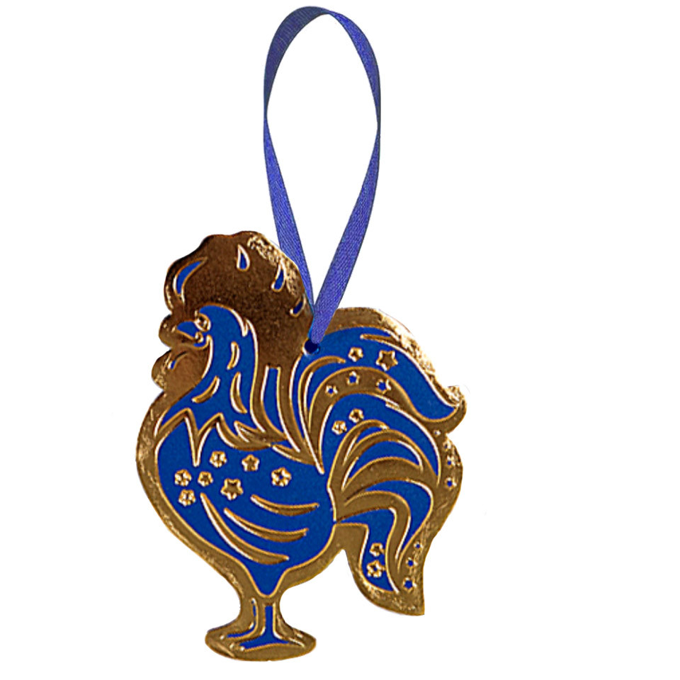 Новогодняя игрушка Петух из натуральной кожи (Toy-Cock-Blue-Cold) - фото 1