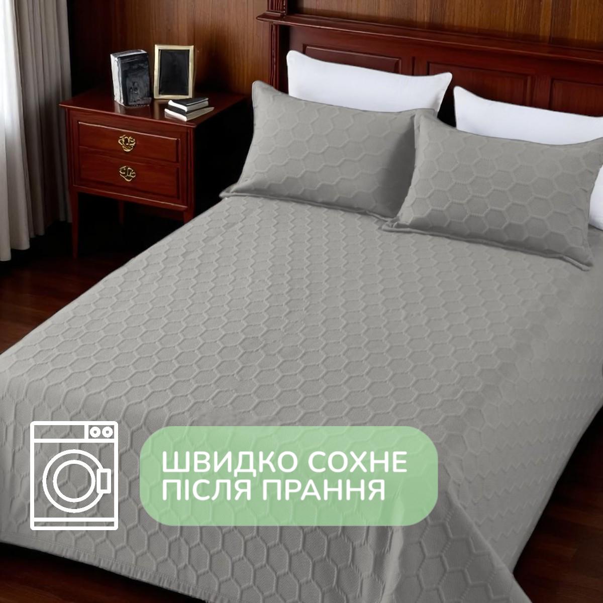 Покривало бавовняне стьобане та 2 наволочки Koloco євро 220х240 см Сірий (41693) - фото 5 Покривало бавовняне стьобане та 2 наволочки Koloco євро 220х240 см Сірий (41693) - фото 5