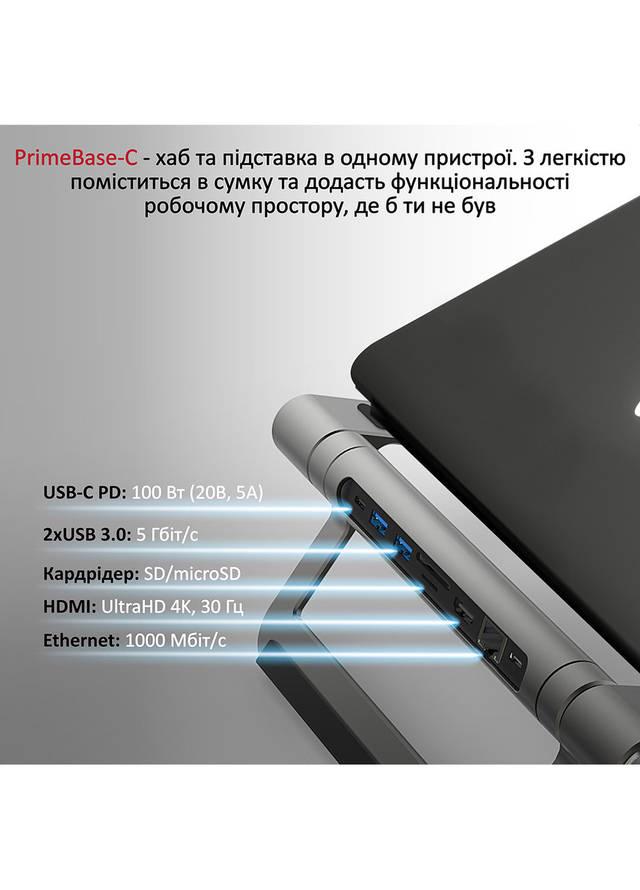 USB-C хаб 9-в-1 Promate PrimeBase-C USB-C PD/HDMI/2xUSB 3.0/RJ45/SD/MicroSD Grey - фото 6