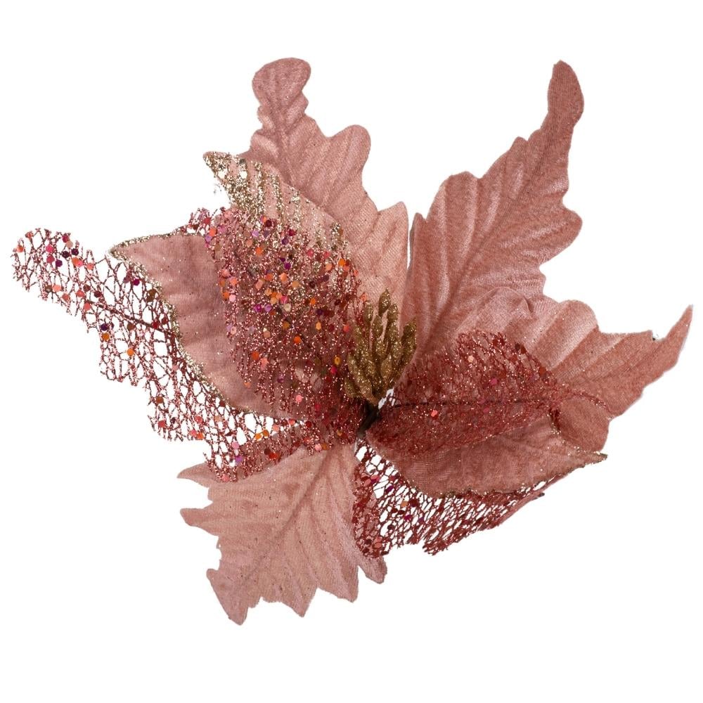 Цветок новогодний декоративный Мерцание 30 см 3 шт. Розовый (9171-042)