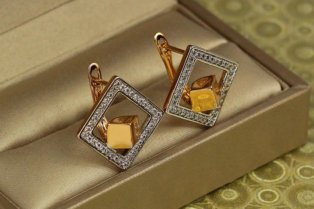 Серьги Xuping Jewelry гиперкуб с родием 2 см Золотистый (2572055766)
