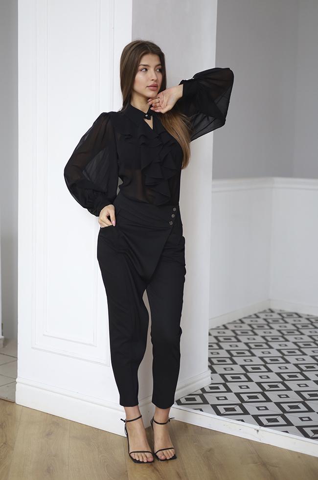 Блуза Lipar 2916 с застежкой на шее с рюшами р. 42 Черный (16917081) - фото 3