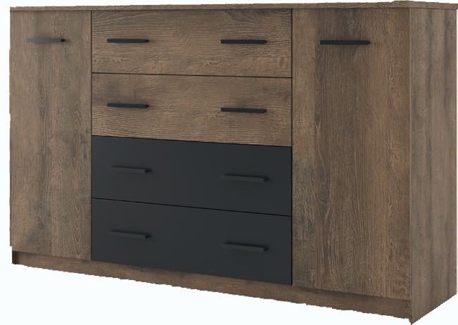Комод Світ Меблів Лотос 151 см з висувними ящиками і тумбами Дуб Фрегат/Антрацит