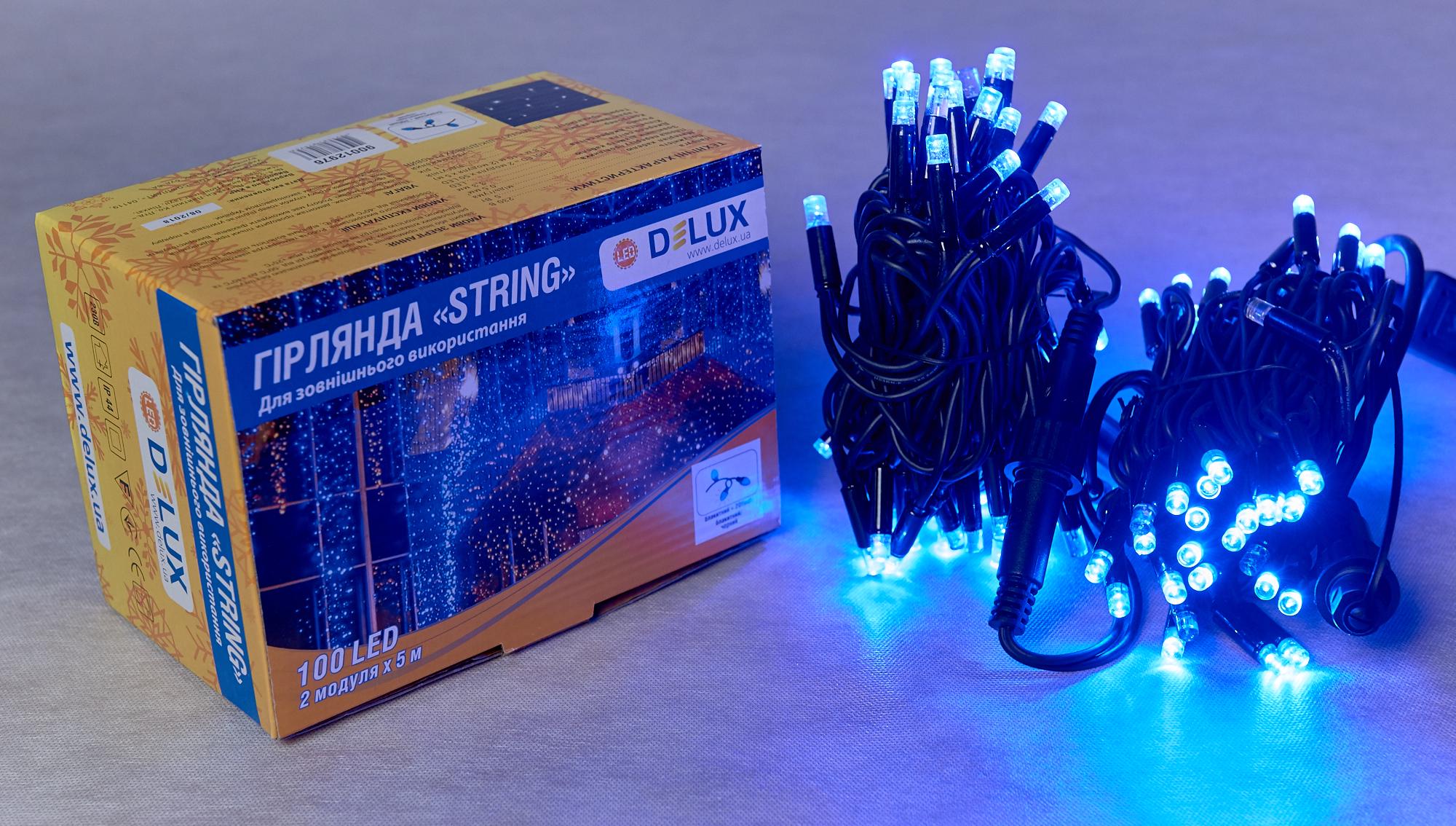Гирлянда внешняя Delux String 100 LED IP44 EN 2x5 м Синий/Черный (13455374)