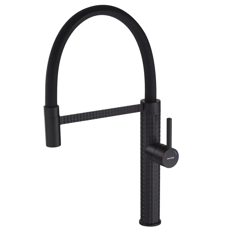Смеситель для кухни с гибкой воронкой высокий однорычажный MIXXUS 017 латунь Черный (b-MI6966)