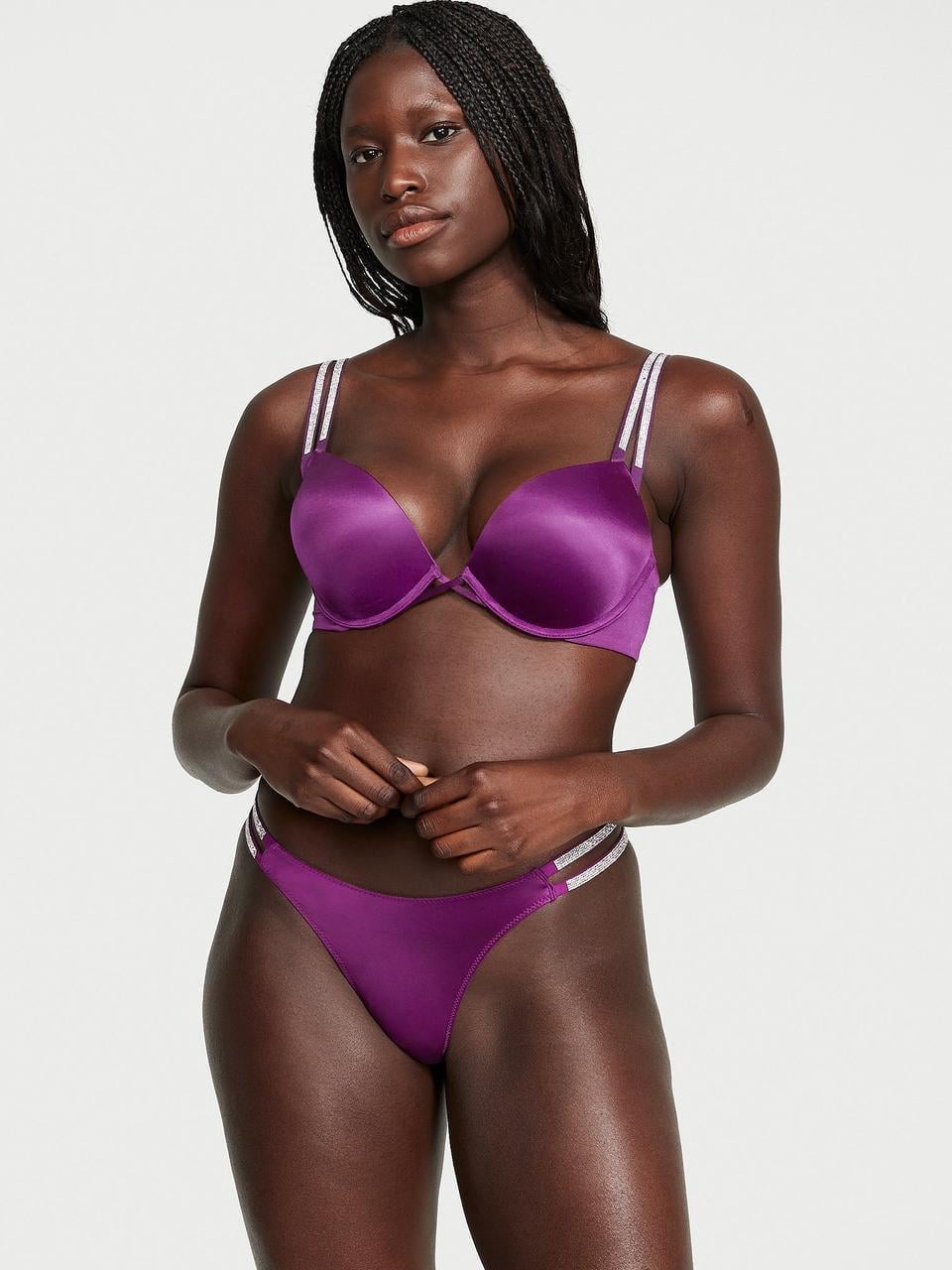 Комплект нижнего белья со стразами Victoria's Secret Double Shine Strap 70B/XS Фиолетовый (478536972143)