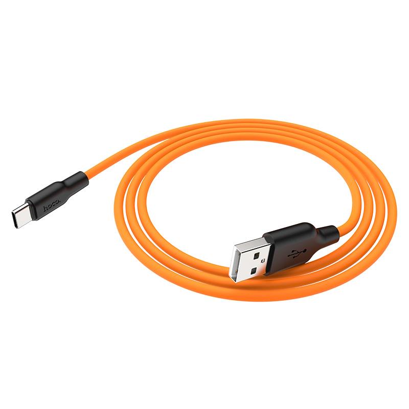 Кабель для зарядки Hoco X21 Plus Silicone USB Type-C + 2,4 А оплетка TPE Чорний/Помаранчевий (437853268) - фото 1