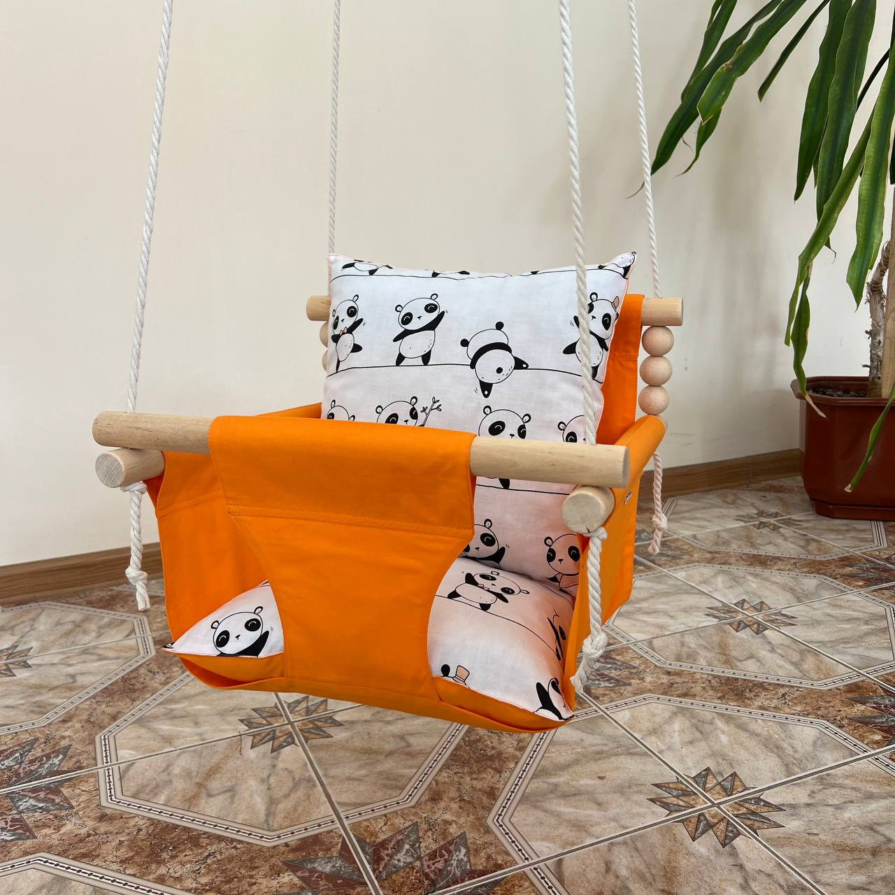 Детские качели подвесные хлопковые Стандарт с пандами Оранжевый (gs-8627)