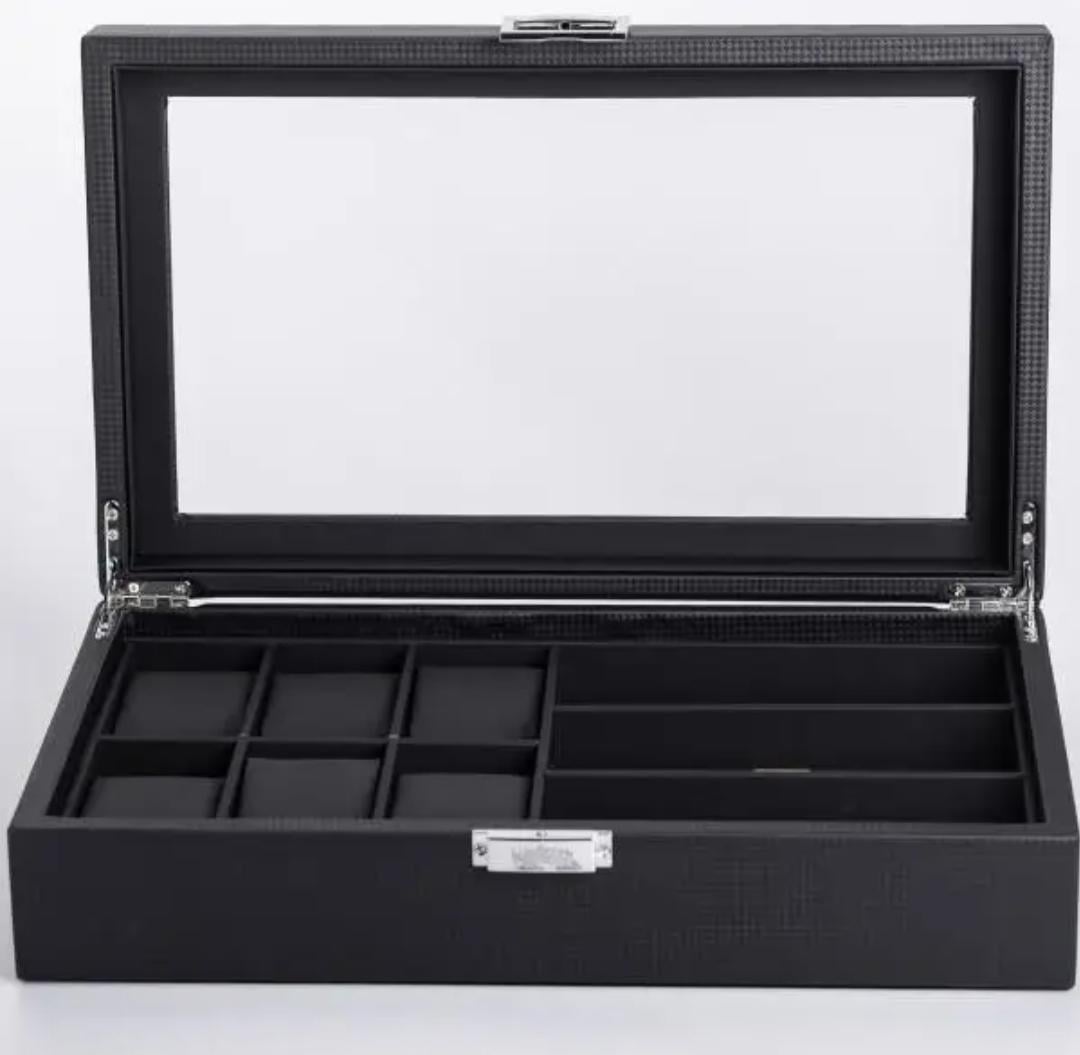 Шкатулка-футляр для часов и очков YIWU HP-5-9 экокожа с накидным замком 35,5х21х9,5 см Черный