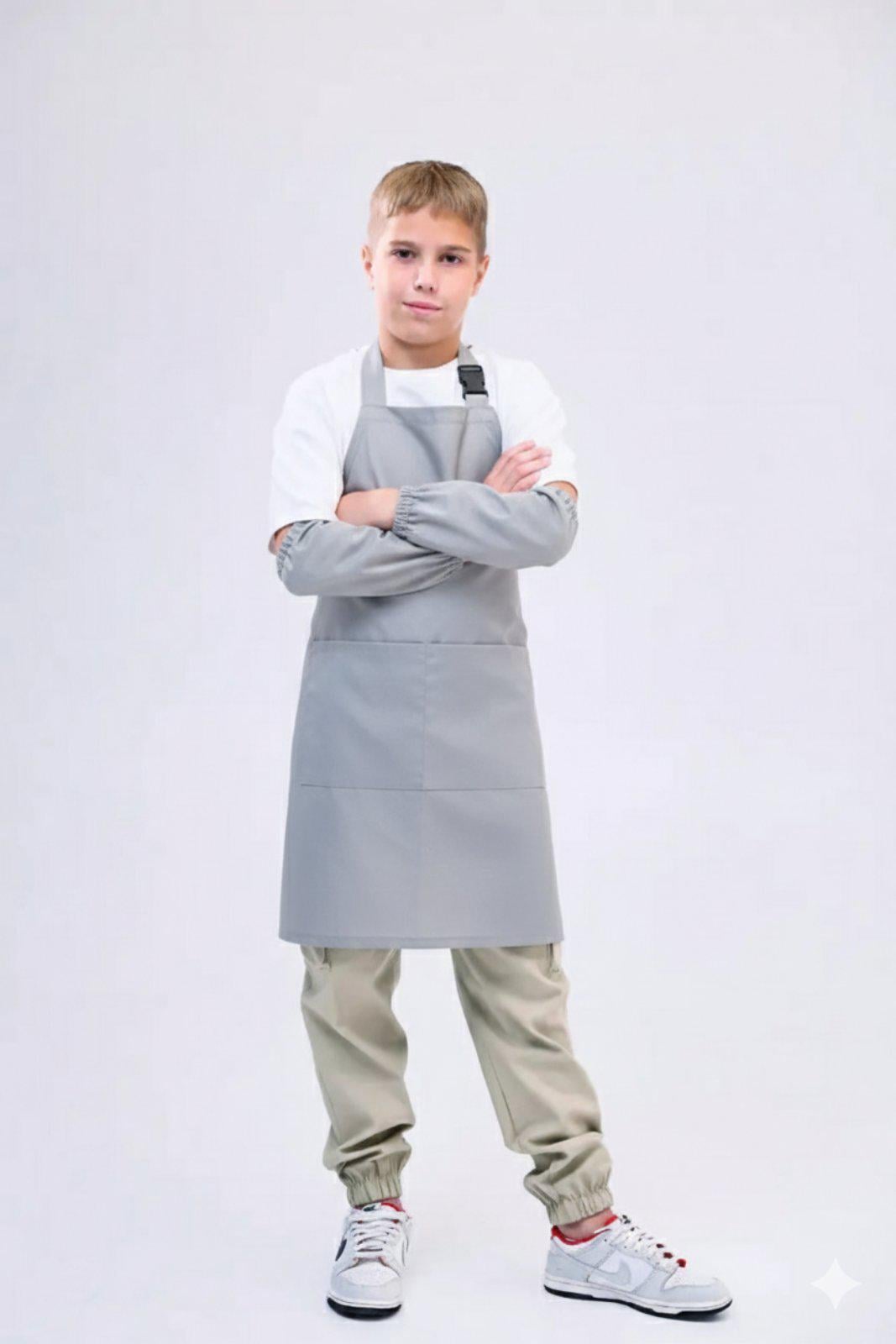 Фартук для мальчика для уроков труда с нарукавниками из плащевой ткани 134-152 см Серый (п/хл-ср) Фартук для мальчика для уроков труда с нарукавниками из плащевой ткани 134-152 см Серый (п/хл-ср)