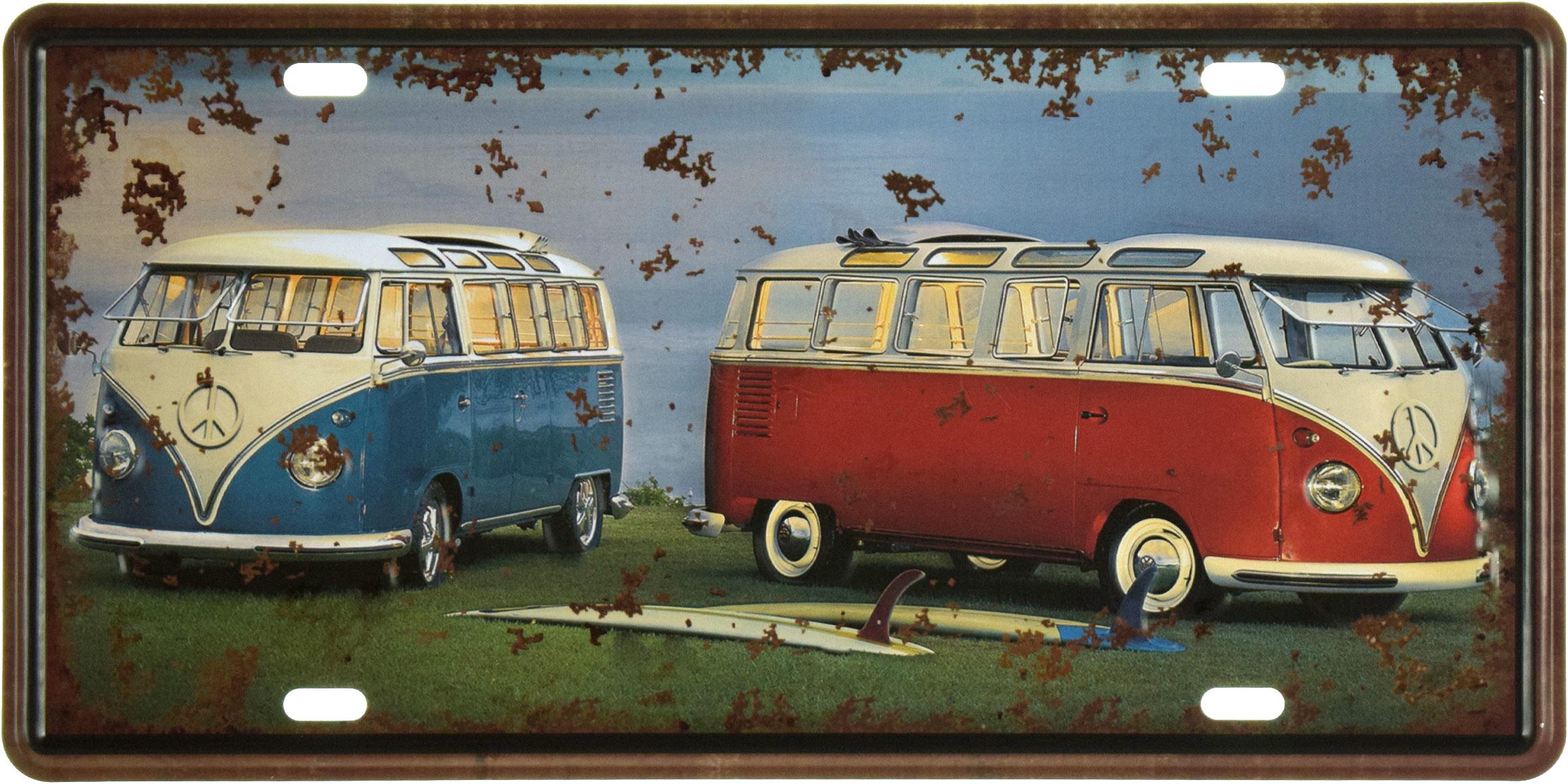 Табличка металлическая Фольксваген Синий, Красный/Volkswagen Blue, Red 15x30 см