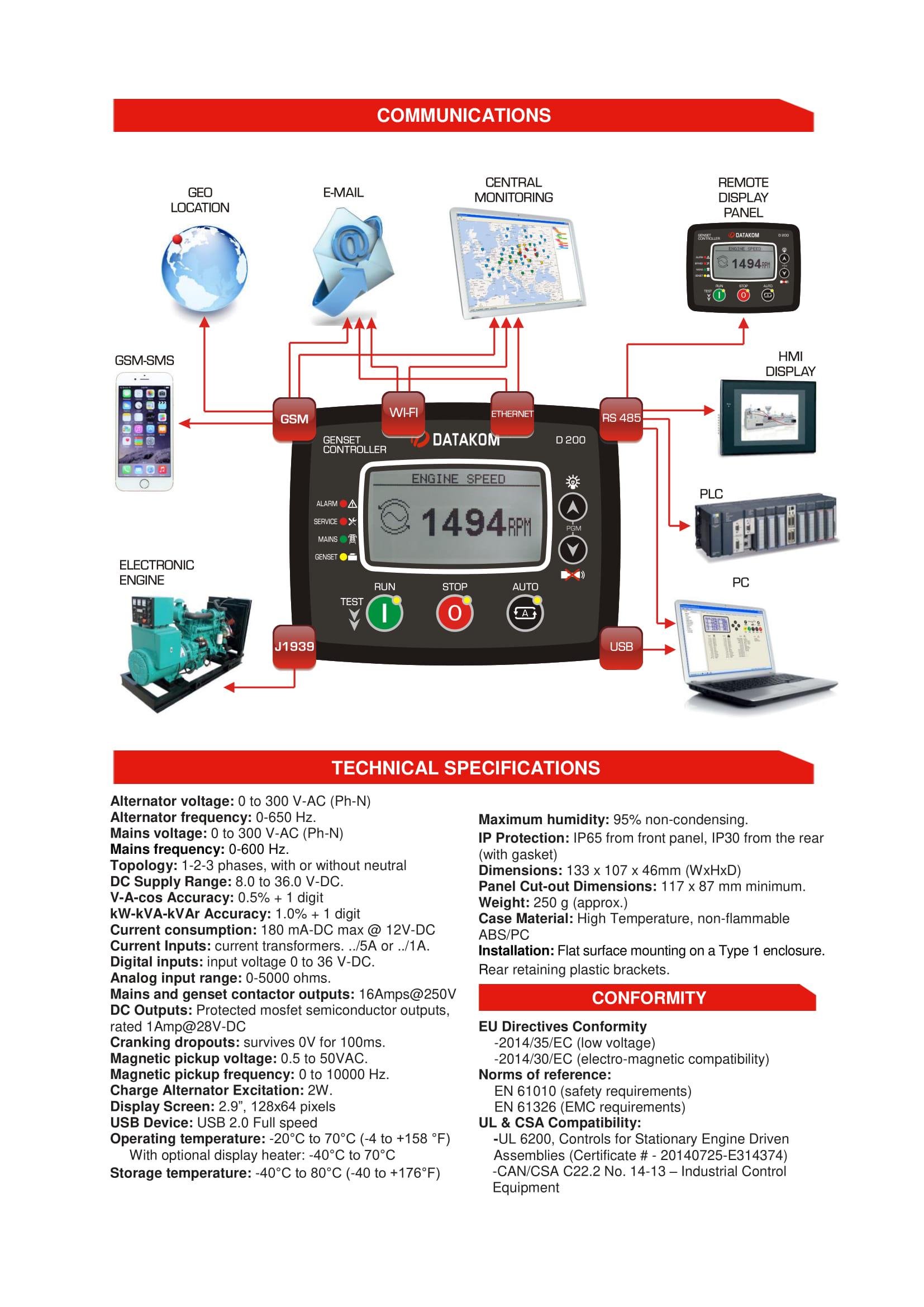 Багатофункціональний контролер генератора DATAKOM D-200-MK2 з J1939 - фото 8