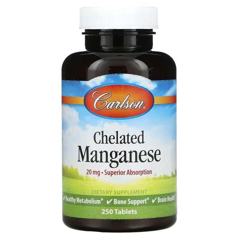 Хелат марганца Carlson Labs Chelated Manganese 20 mg 250 таблеток