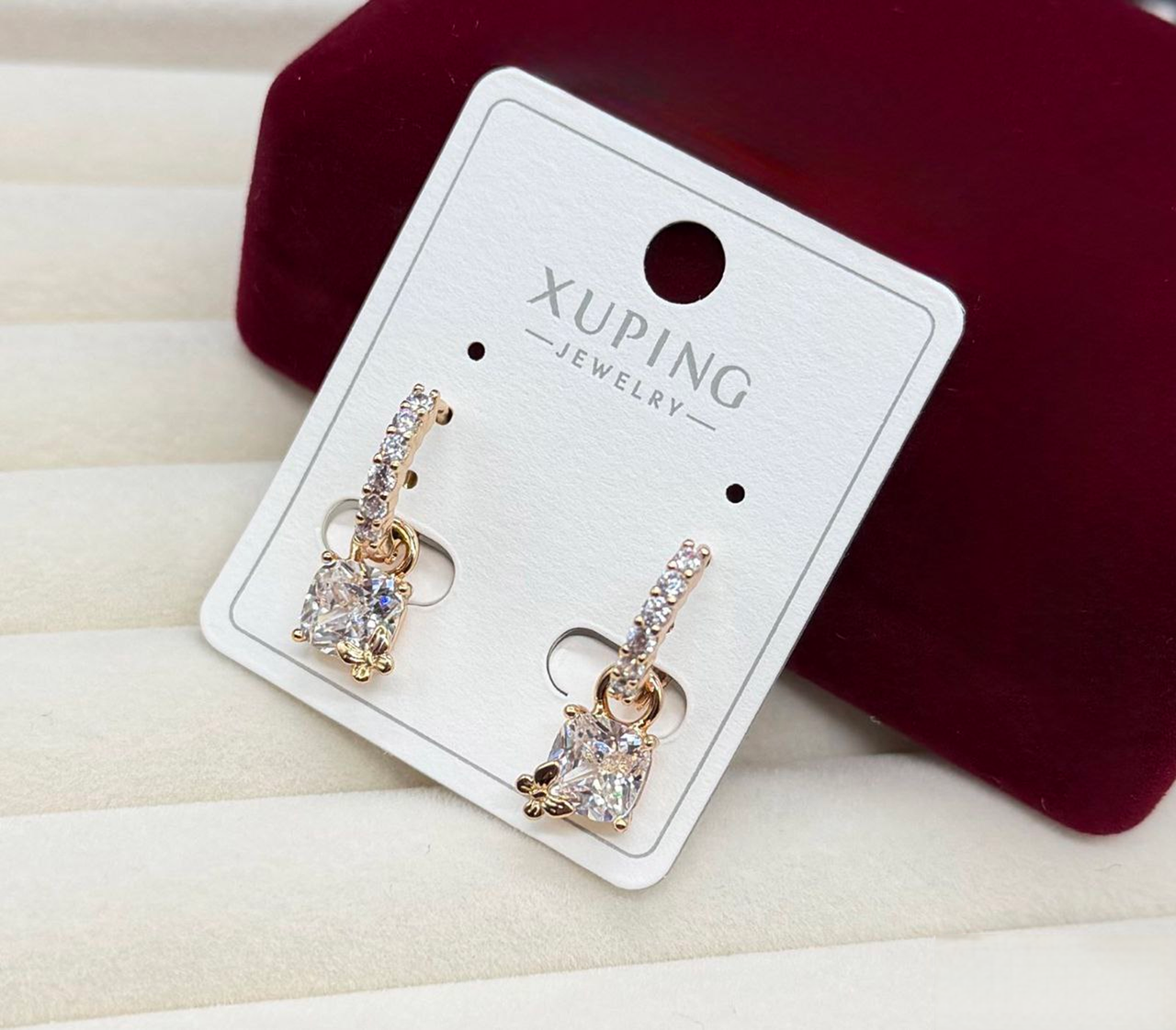 Сережки Xuping гіпоалергенне медичне золото з вишуканим блискучим каменем стильна прикраса для щоденного образу