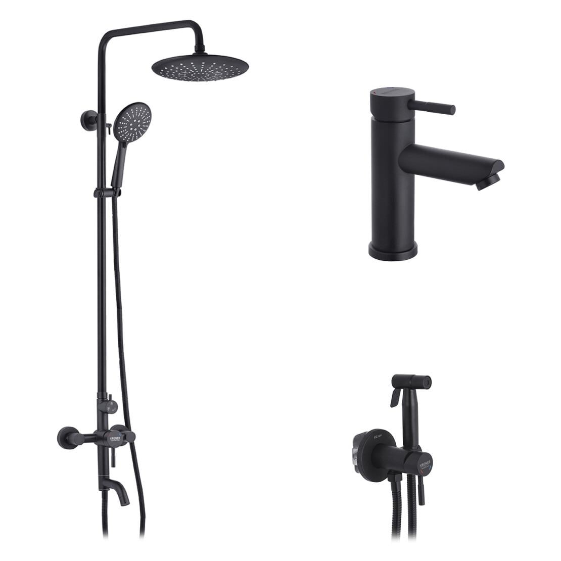 Набір змішувачів для ванни з гігієниічним душем Kroner Edelstahl Klassisch SCH063/SCH010/SCH053 Чорний (27976506)