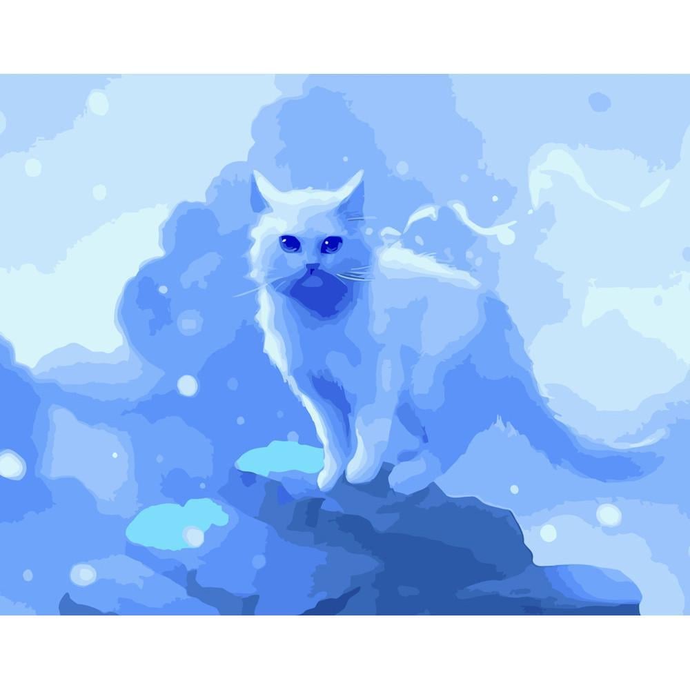 Картина за номерами Strateg Преміум Котик взимку 40х50 см (DY192)