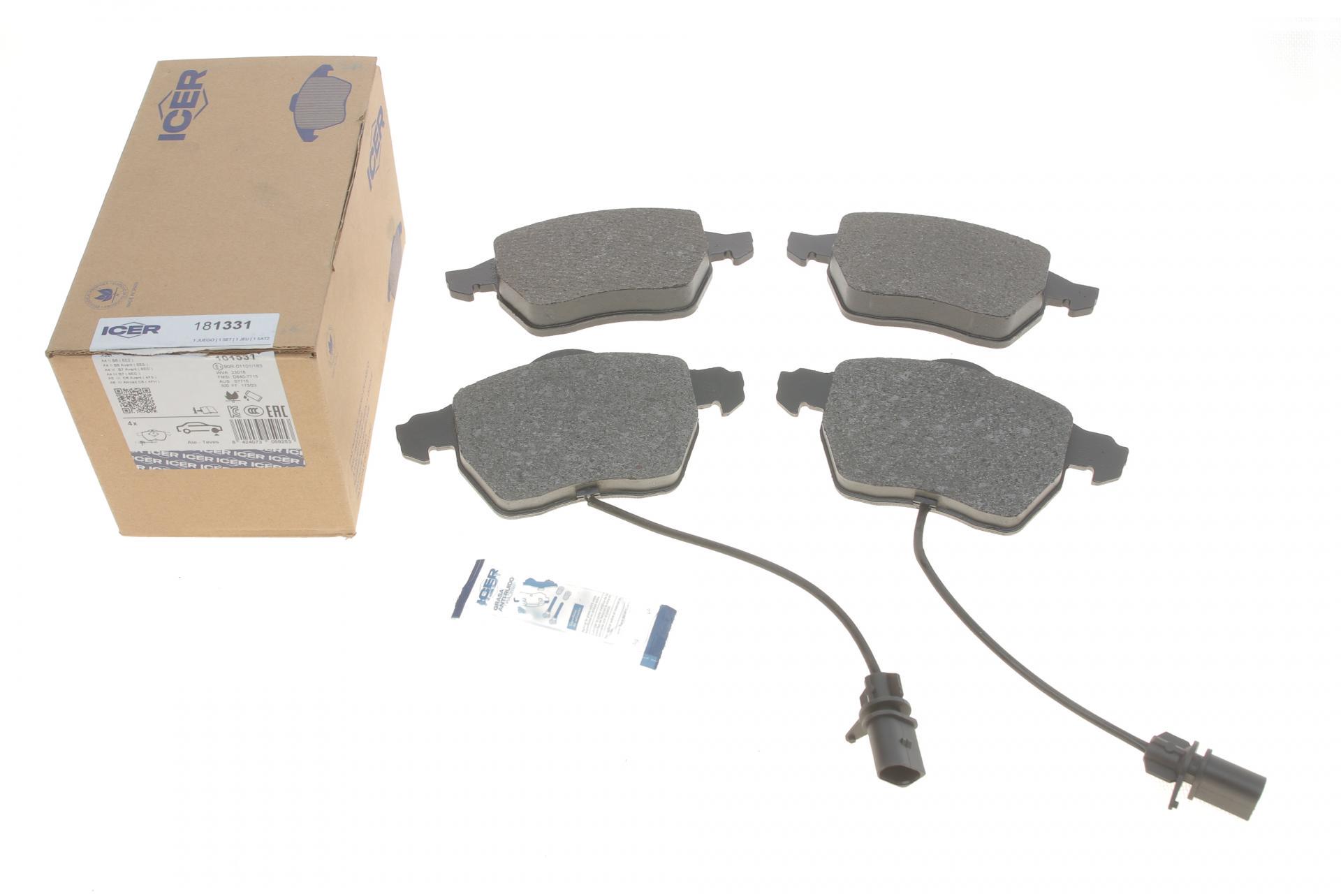 Тормозные колодки передние ICER для Audi A4/A6 95-11/Skoda SuperB 01-08/VW Golf/Passat B5 97-06 (181331)