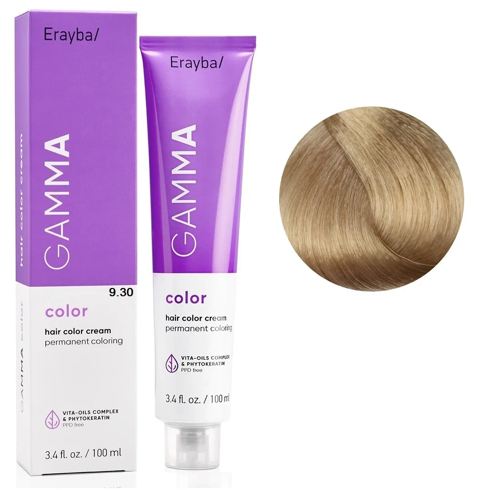 Краска для волос перманентная Erayba Gamma Color Cream 9/30 Очень светлый золотистый блонд 100 мл