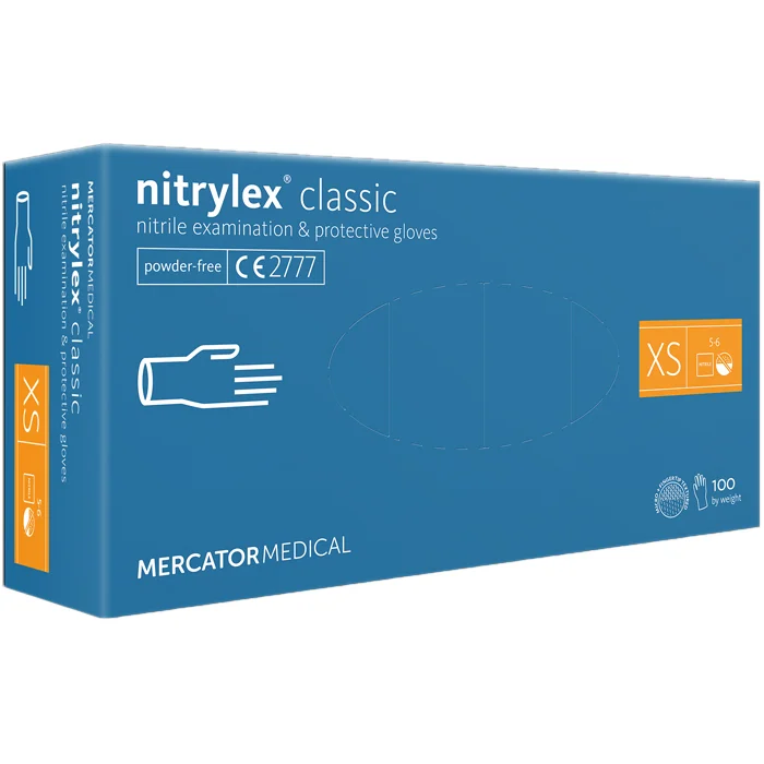 Рукавички нітрилові Mercator Nitrylex Classic неопудрені XS 100 шт. Blue