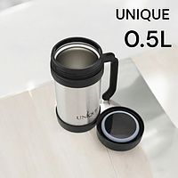 Термос пищевой Unique с ручкой 0,5 л Серебряно-черный (MX-13065) - фото 3